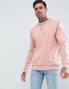 Asos Design Sweatshirt In Pink With Contrast Stitching - Pink