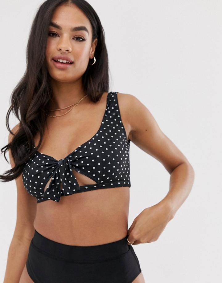 Unique21 Cut Out Detail Polka Dot Bikini Top-black