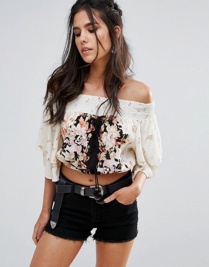 Band Of Gypsies Off Shoulder Printed Festival Top - Cream