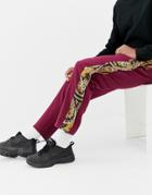 Asos Design Relaxed Pants With Paisley Side Poppers-red