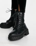 Public Desire Omega Chunky Lace Up Boots In Black