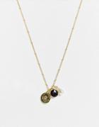 Designb London Satellite Chain Necklace With Pearl And Engraved Pave Charms-gold