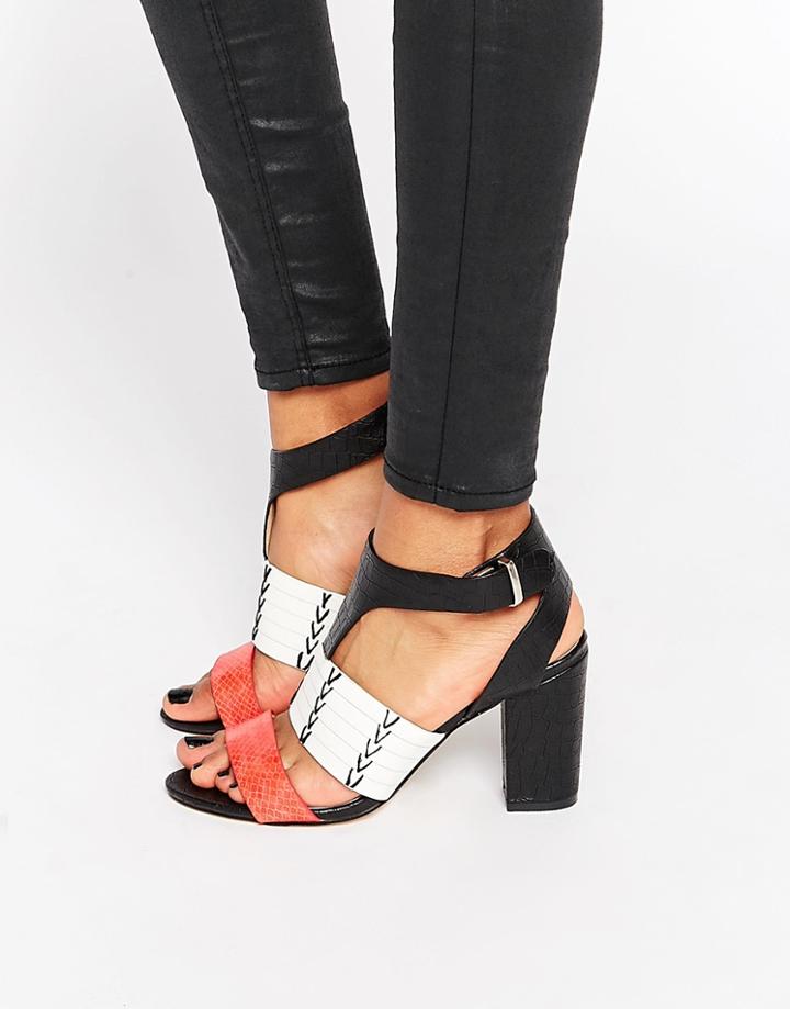 London Rebel Block Heeled Sandals - Black Multi