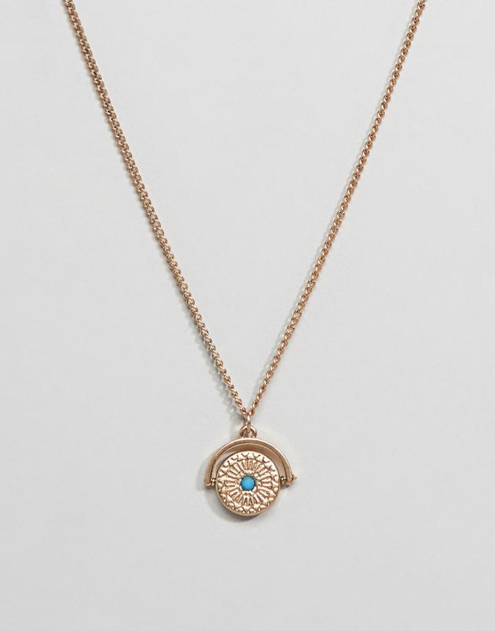 Asos Design Necklace In Gold With Spinner And Stone Detail - Gold
