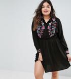 Asos Curve Shirt Mini Dress With Floral Embroidery - Multi