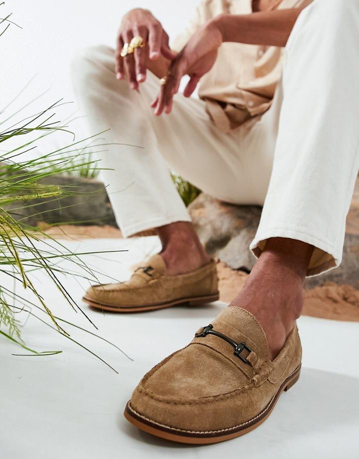 Asos Design Loafers In Stone Suede With Snaffle-neutral
