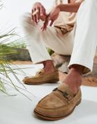 Asos Design Loafers In Stone Suede With Snaffle-neutral