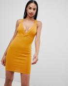 Missguided Plunge Front Bodycon Dress - Yellow
