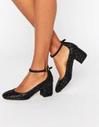 Carvela Glitter Kitten Heel Ankle Strap Shoe - Black
