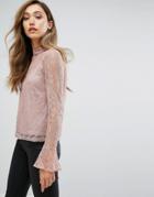 Club L High Neck Lace Detail Top With Cami Underlay - Pink