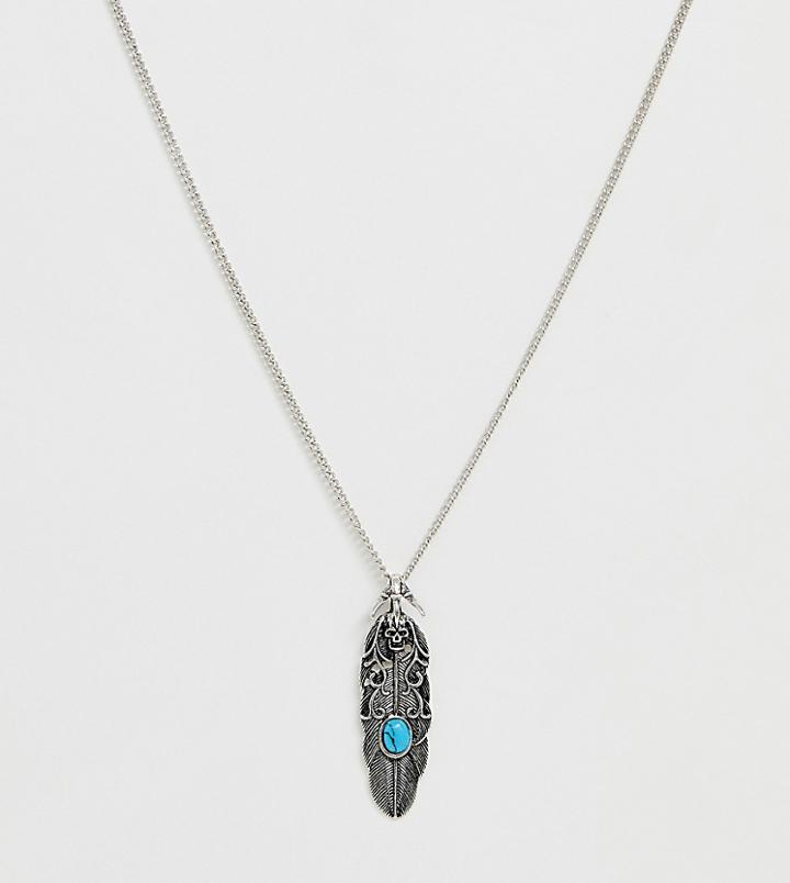 Reclaimed Vintage Inspired Necklace With Semi Precious Stone Feather Pendant Exclusive To Asos - Silver