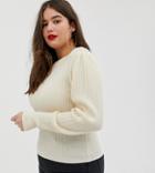 Asos Design Curve Rib Knit Sweater In Natural Look Yarn-stone