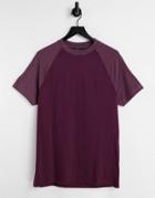 Asos Design T-shirt With Contrast Raglan Sleeves In Burgundy Heather-red
