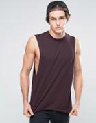 Asos Sleeveless T-shirt With Dropped Armhole In Oxblood - Red
