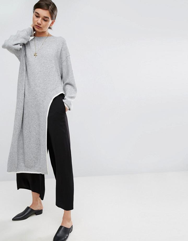 Asos White Curved Seam Knitted Sweater - Gray
