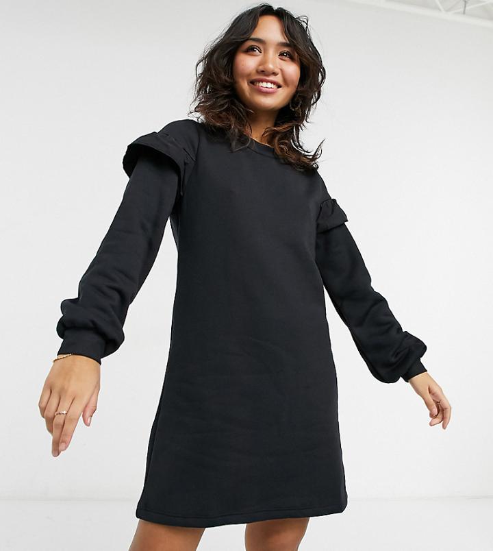 Miss Selfridge Petite Frill Sleeve Sweatshirt Dress In Black