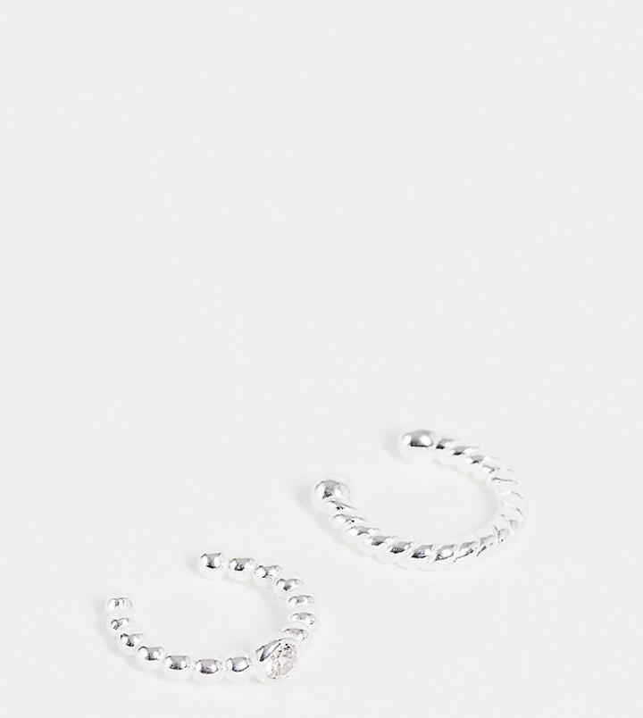 Asos Design 2-pack Sterling Silver Ear Cuffs In Twist And Crystal