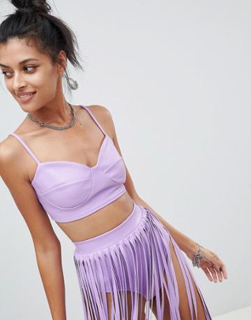 Elsie & Fred Bralette Top In Faux Leather Two-piece - Purple