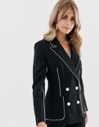 Asos Design Suit Blazer In Mono With Contrast Piping - Black