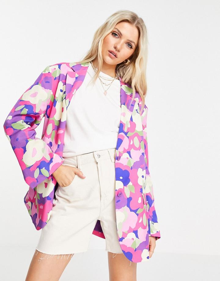 Monki Grace Floral Jacquard Blazer In Multi - Part Of A Set