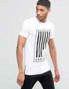 Asos Longline Muscle T-shirt With Flag Print And Contrast Hem With Zips - White