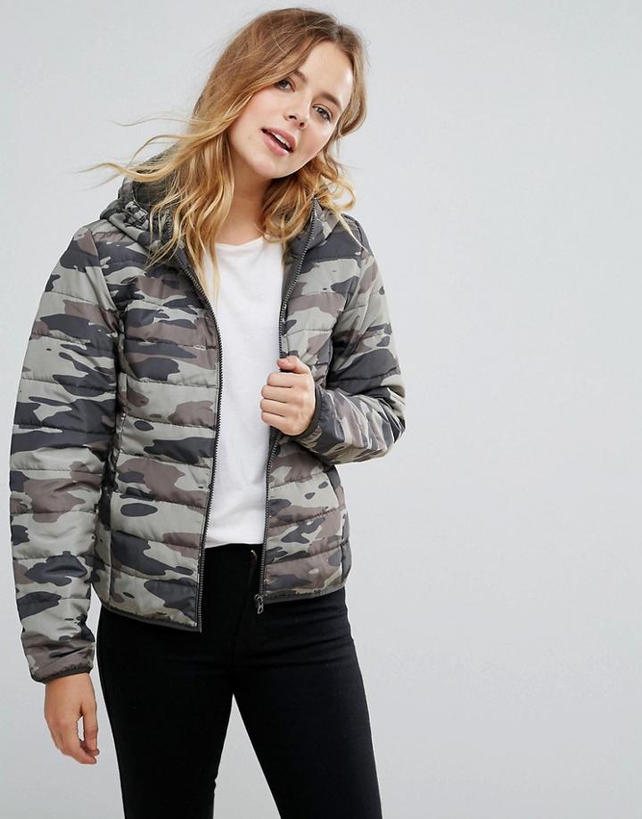 Jdy Camo Print Padded Jacket - Green