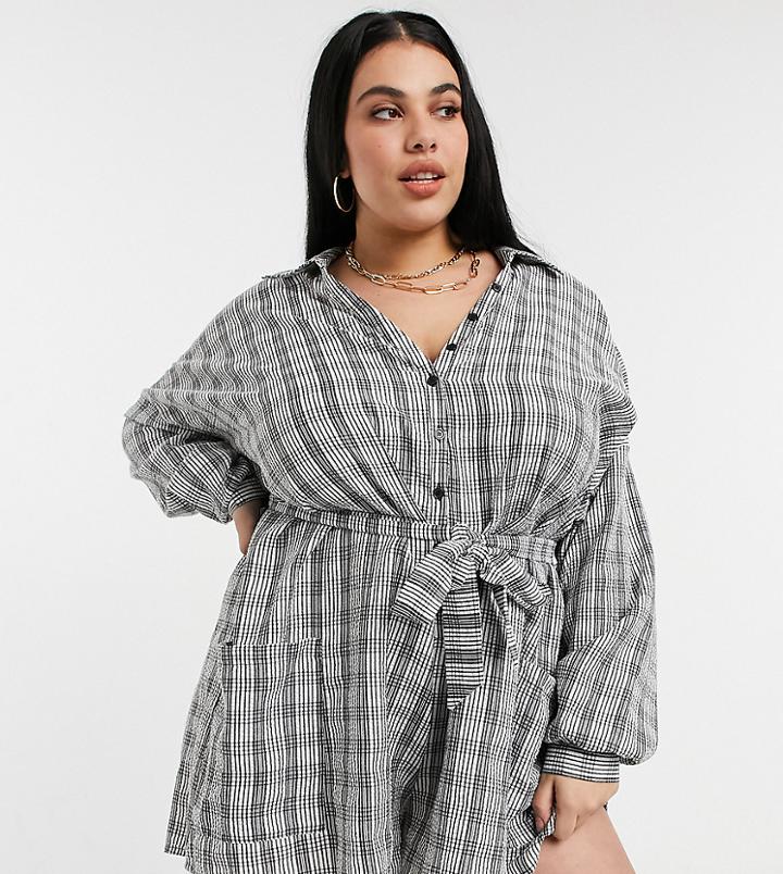 Asos Design Curve Oversized Romper In Gingham Check-multi