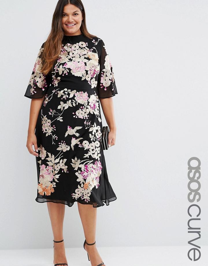 Asos Curve Premium Chinoiserie Embroidered Dress - Multi