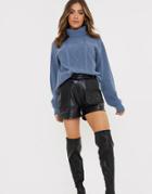 In The Style X Billie Faiers Turtle Neck Cable Knit Sweater In Blue-blues
