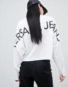 Versace Jeans Batwing Long Sleeve Top With Back Logo - White