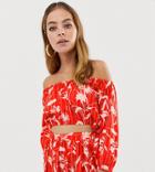 Asos Design Petite Chiffon Flamenco Floral Stripe Print Beach Bardot Top Two-piece - Multi