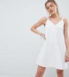 Asos Design Petite Knot Strap Mini Swing Dress - White