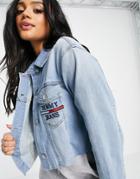 Tommy Jeans Logo Denim Jacket In Mid Wash Blue-blues