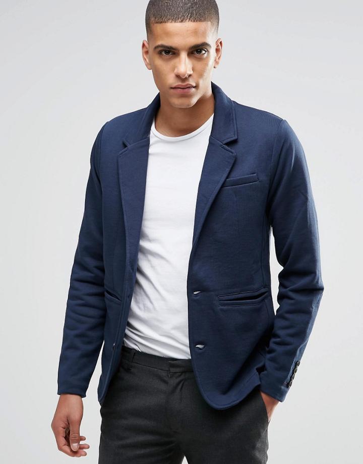Selected Sweat Blazer In Grey - Navy
