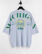 Asos Design Oversized T-shirt In Blue With Collegiate Michigan Back Print-blues