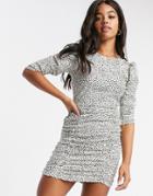 New Look Ruched Mini Dress In Animal Print-white