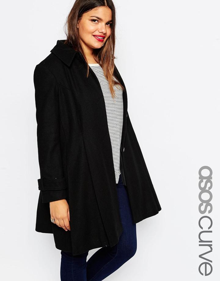 Asos Curve Dolly Skater Coat - Black