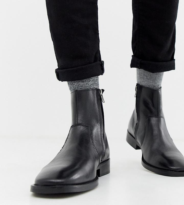 Asos Design Stacked Heel Western Chelsea Boots In Black Leather - Black