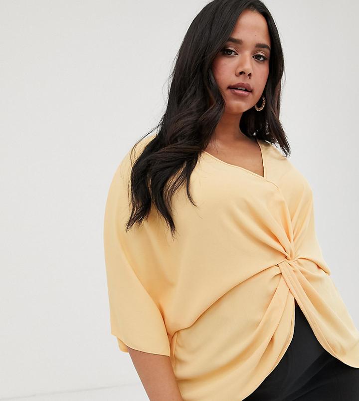 Asos Design Curve Knot Front Top With Kimono Sleeve-pink
