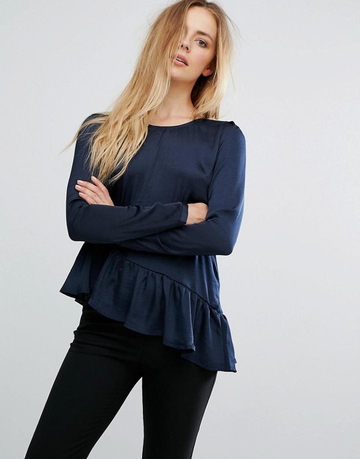Vila Ruffle Panel Top - Navy