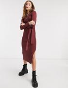 Asos Design Knitted Rib Long Dress In Brown