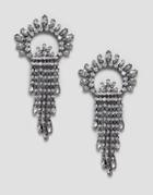 Asos Design Earrings With Crystal Fan And Strand Design In Gunmetal - Silver