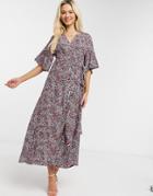 Liquorish Wrap Midi Dress In Pink Floral Print