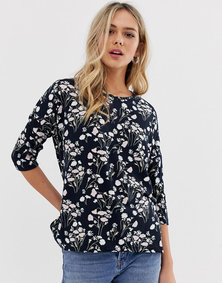 Jdy Winner Floral Print 3/4 Sleeve Top-navy