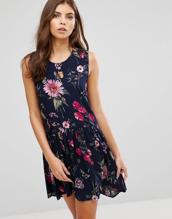 Ax Paris Floral Hi Lo Skater Dress - Navy