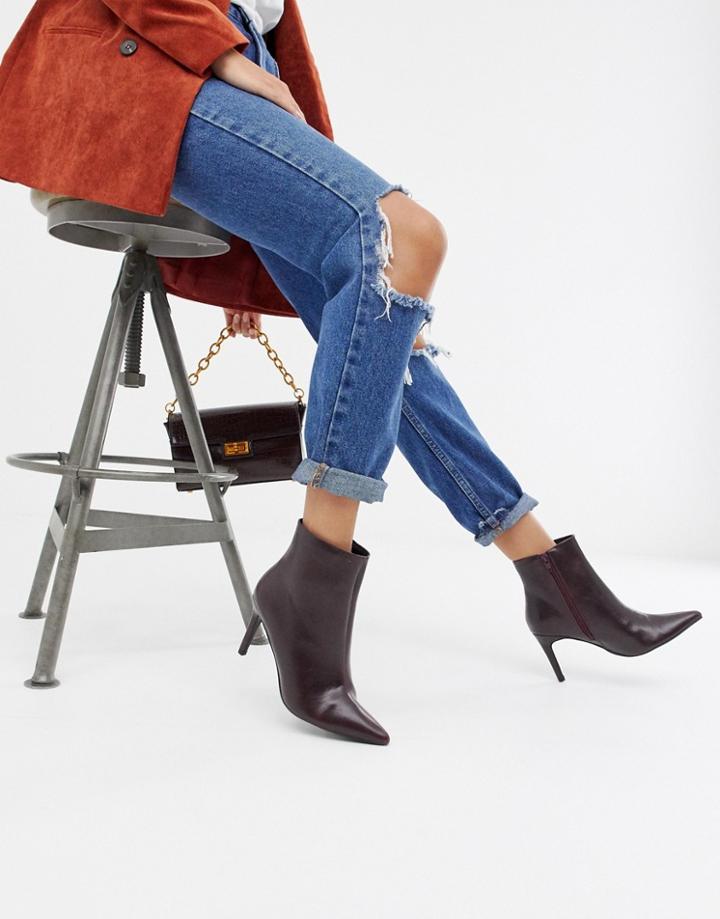 River Island Pointed Heeled Boots In Burgundy-red