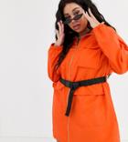 Public Desire Curve Utility Shirt Dress With Contrast Belt-orange