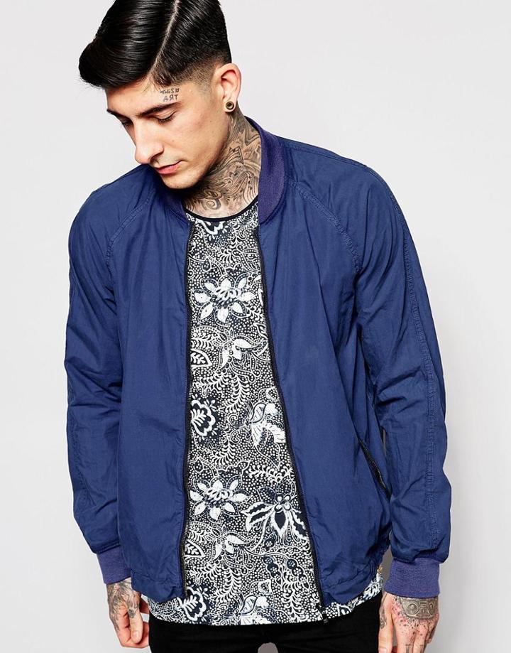 Scotch & Soda Bomber Jacket In Garment Dyed Cotton Cobalt - Blue