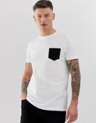 Asos Design T-shirt With Contrast Pocket In White