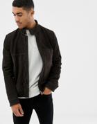 Boss Perferated Leather Jacket In Black - Brown